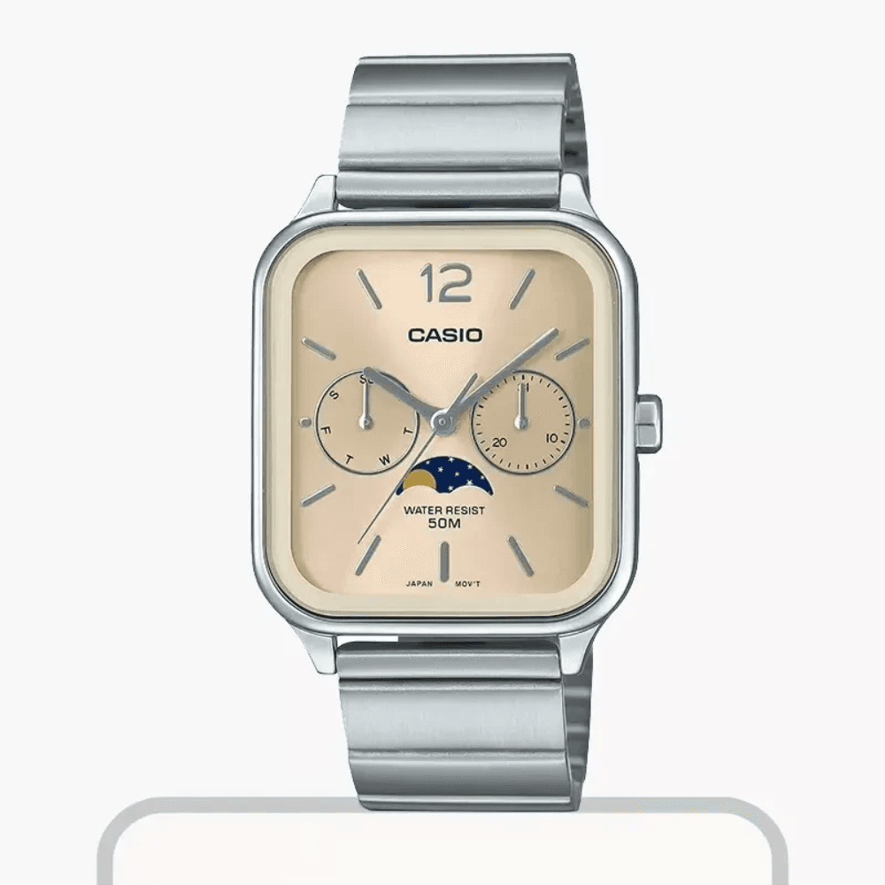 Casio Enticer Moon Phase Champagne Dial Men's Watch- MTP-M305D-9AV