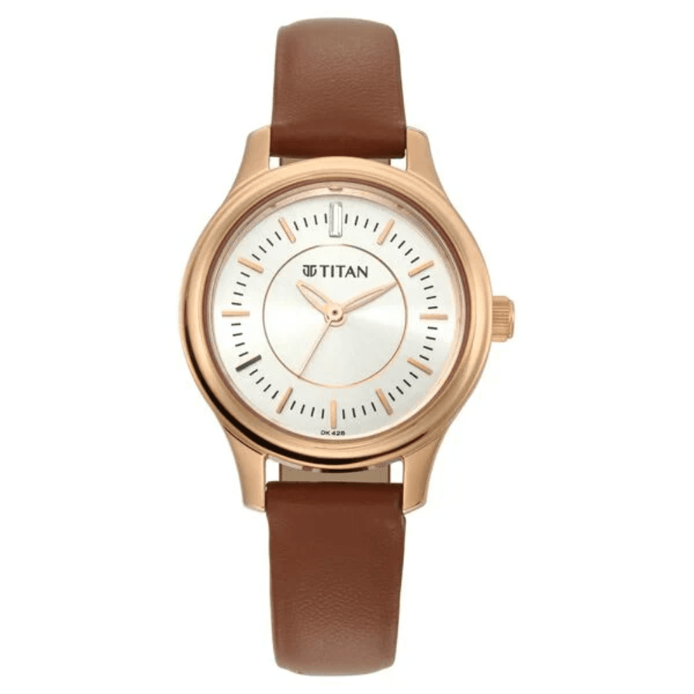 Titan 2638WL01 Silver Dial Leather Strap Watch for Women