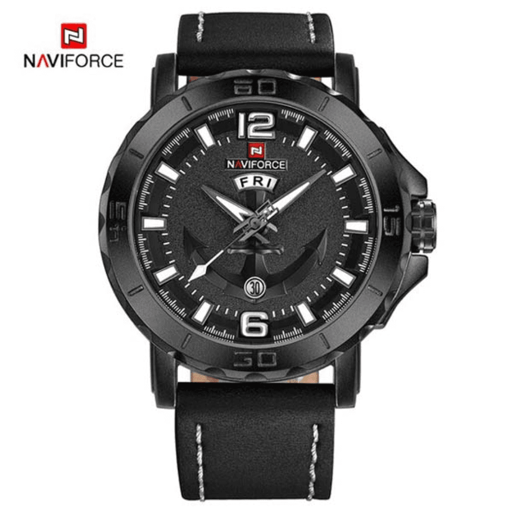 Naviforce NF 9122 Analog Leather Watch for Men Black
