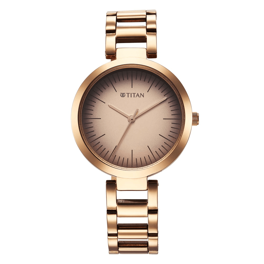 Titan Workwear Quartz Analog Beige Dial Rose Gold Stainless Steel Strap Watch