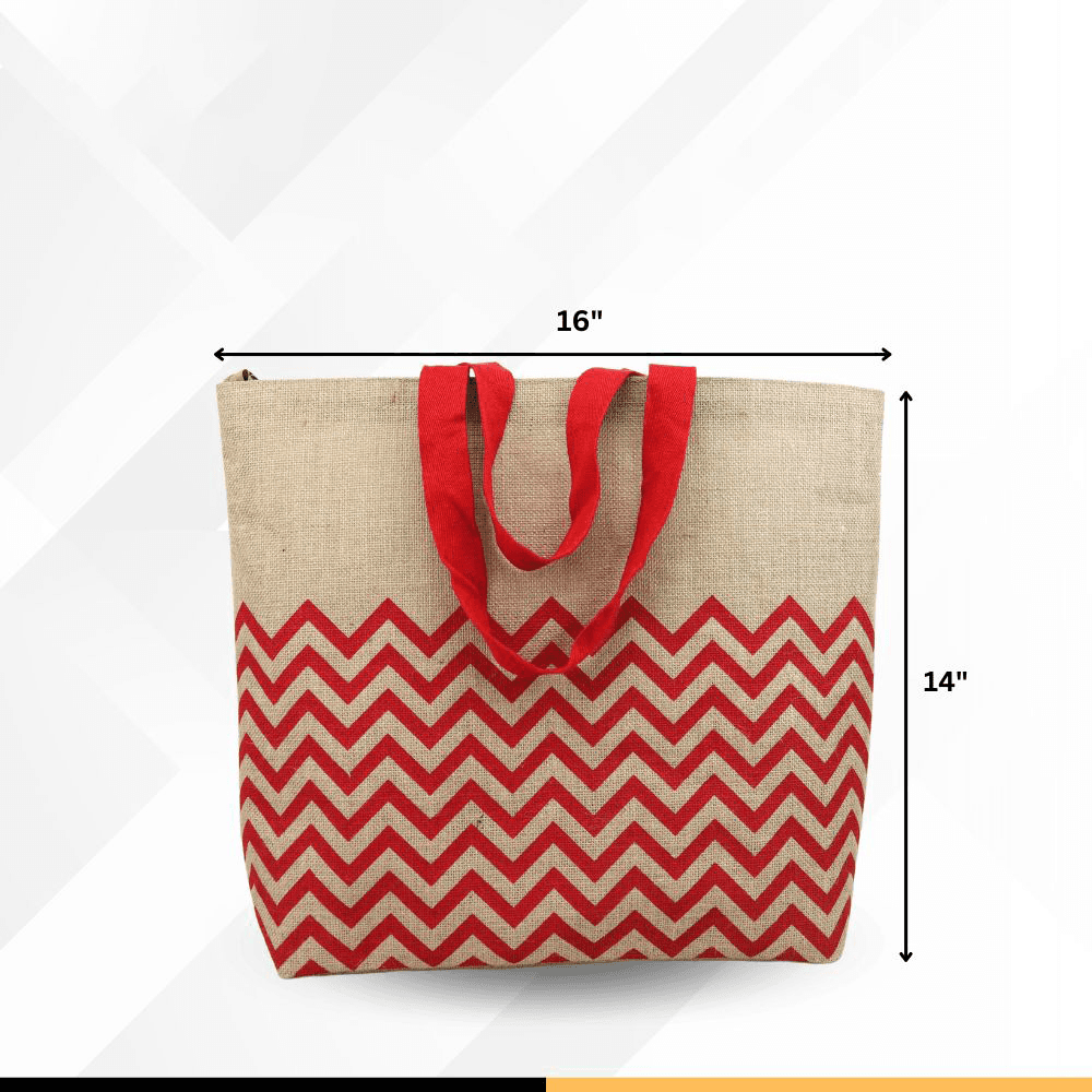 Jute Tote Bag with Zipper, Black & White, (14"x16")