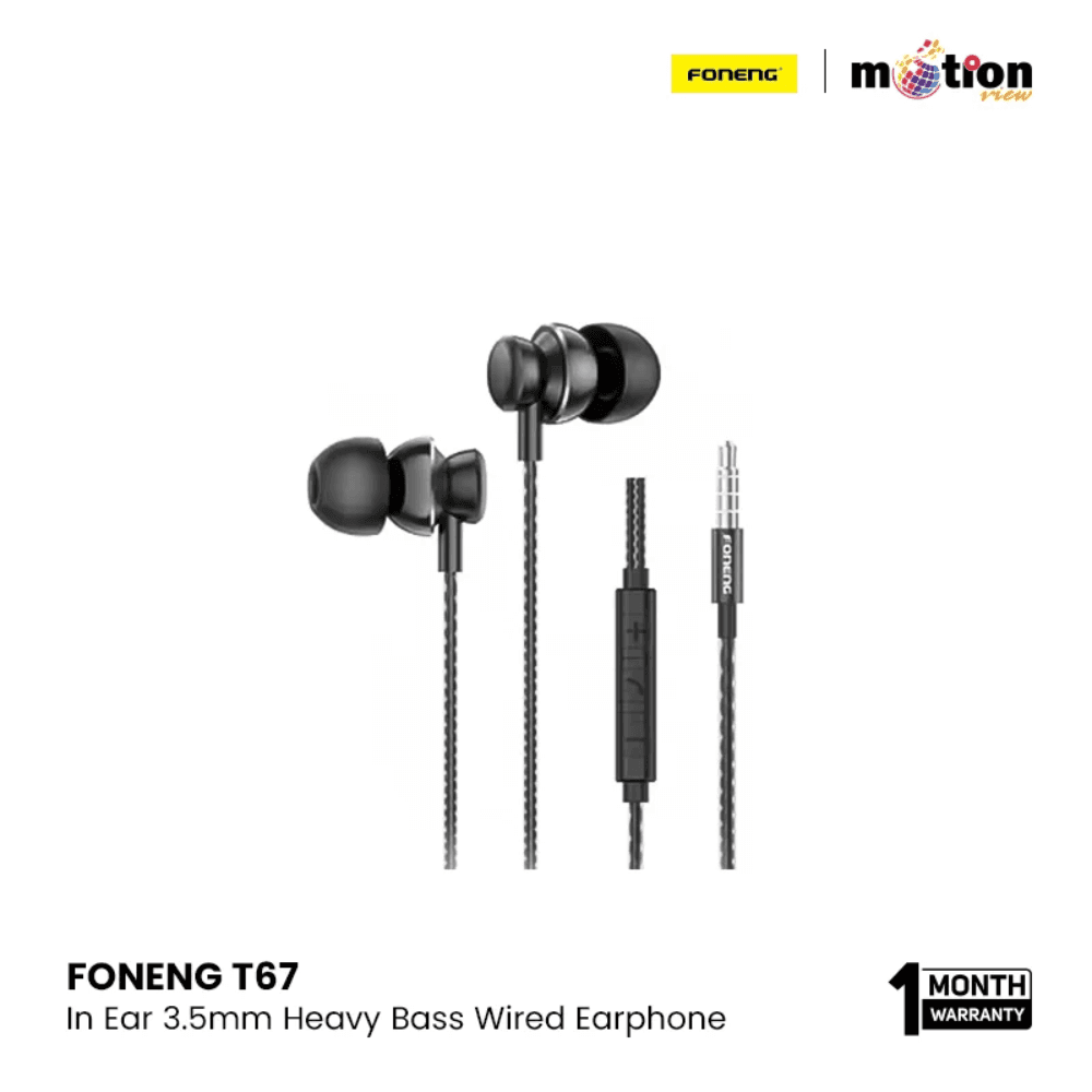 FONENG T67 In Ear 3.5mm Heavy Bass Wired Earphone- Black