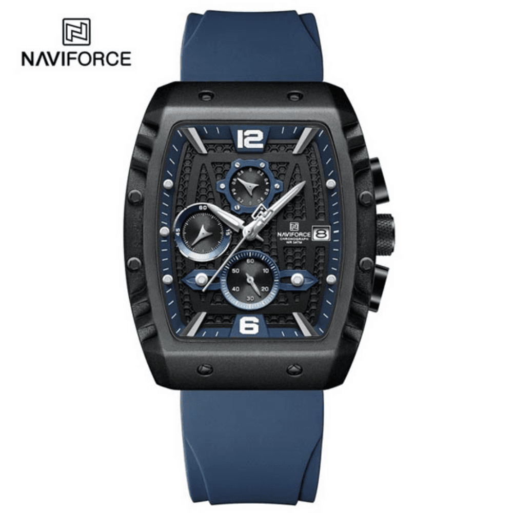 NAVIFORCE 8025 Quartz Colorful Silicone with Square Case Chronograph Sport Wrist Watch for Men