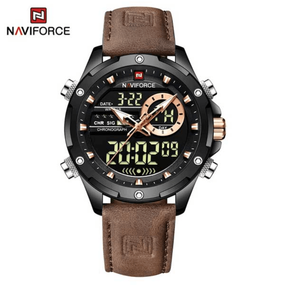 NAVIFORCE NF9208 PU Leather Dual Time Wrist Watch