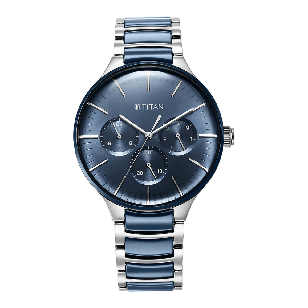 Titan Ceramic Fusion Blue Dial Multi Stainless Steel Strap watch for Men  (90148KD02)