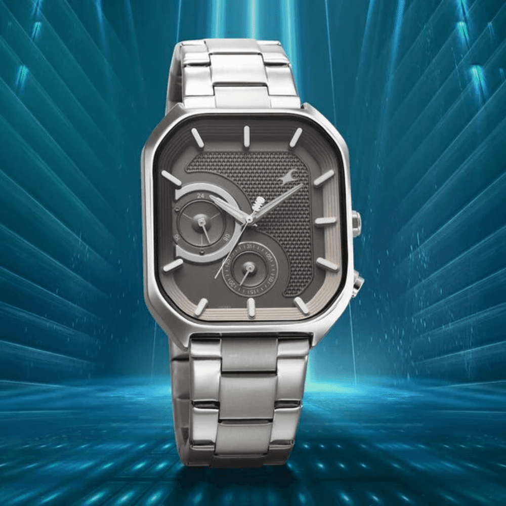 Fastrack Groove Multifunction Anthracite Dial Metal Strap Guy's Watch with Lume indices (3321SM01)