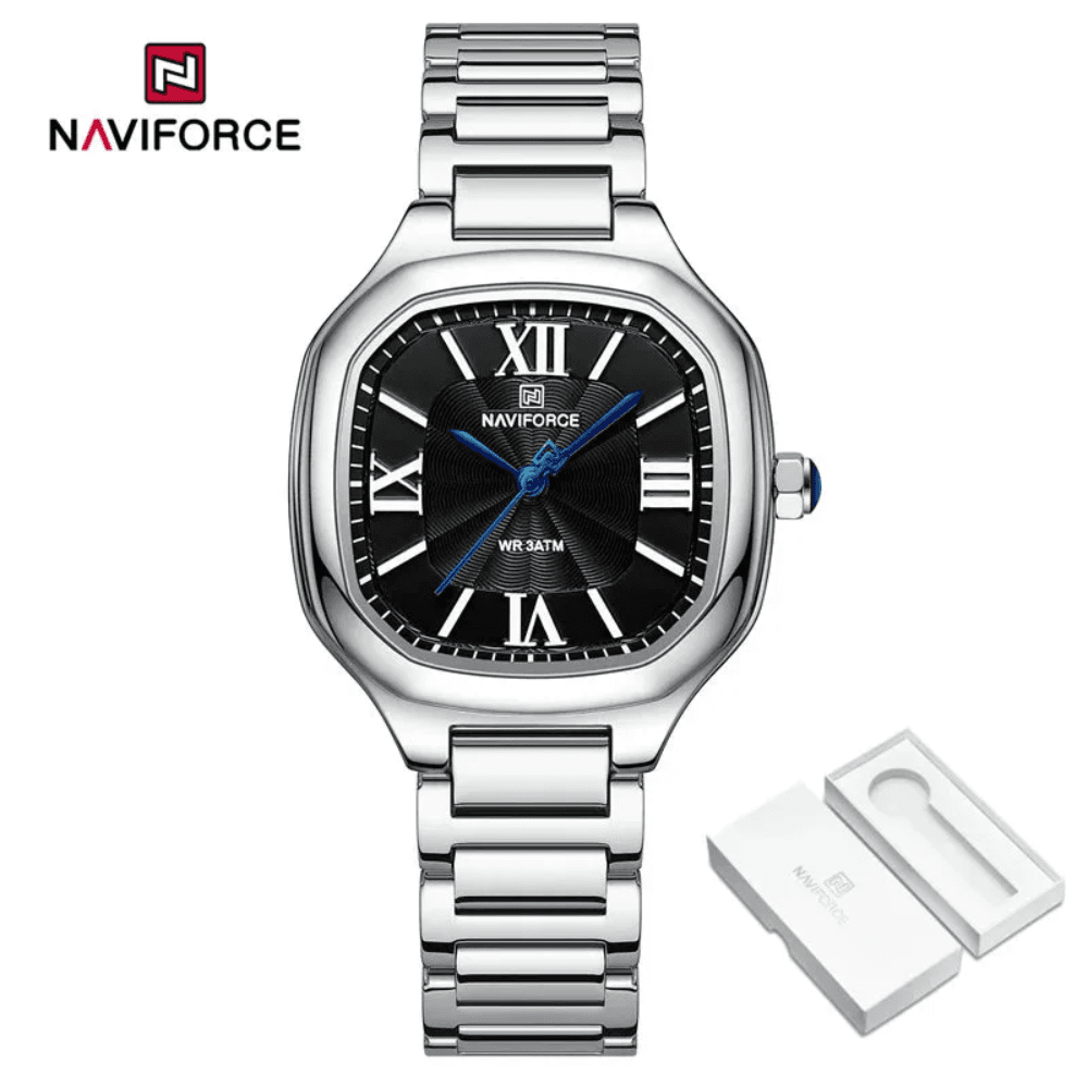 NAVIFORCE 5042 Silver Black Stainless Steel Womens Watch