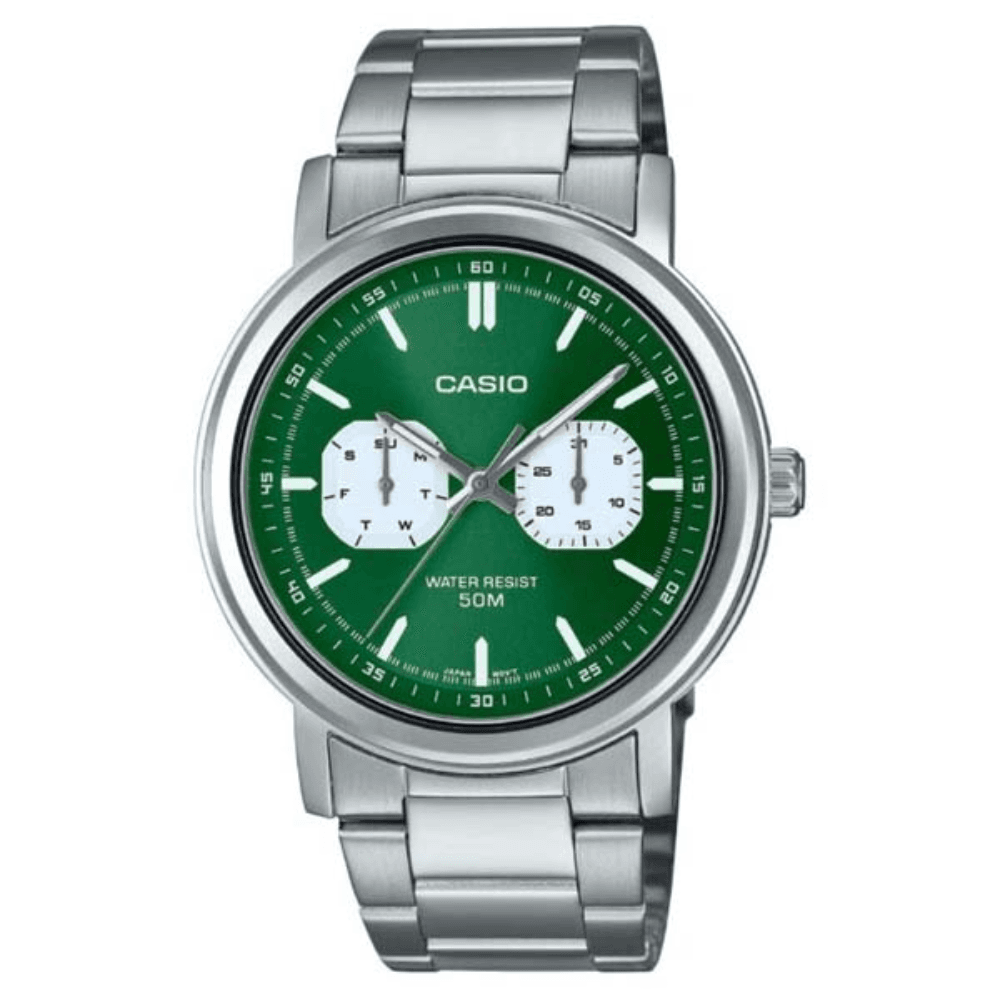 Casio MTP-E335D-3EVDF Green Dial Stainless Steel Men Watch