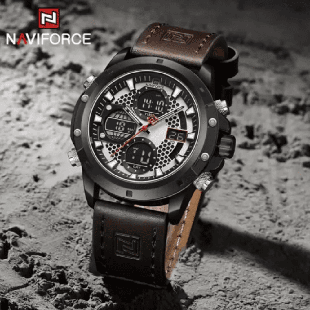 Naviforce NF9225 Fashion Boutique High-Quality Men’s Multi-Function Genuine Leather Watch